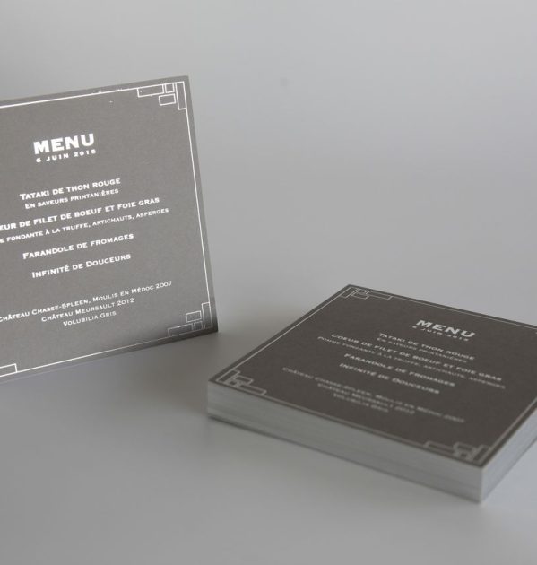 Menu avec argent à chaud